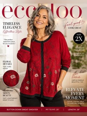 Eccolo Red Floral Button-Down Sweater Cardigan |‎ Size 2X | Sparkle Detail